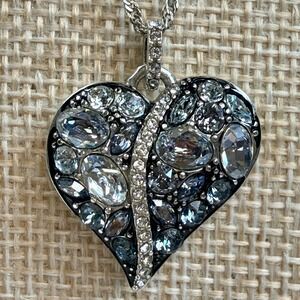 Brighton Trust Your Journey Reversible Heart Necklace Blue Crystal Silver Tone